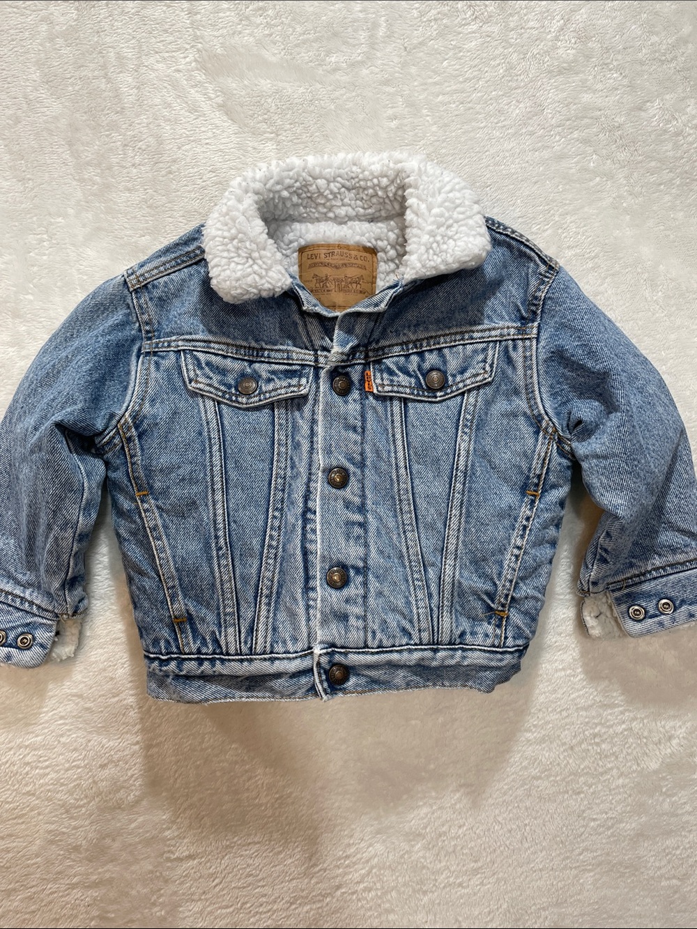 Levi's Kids 4 Blue Denim Jacket White Sherpa Collar and Lining Outdoor Coat Cozy